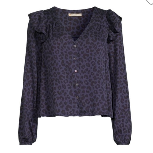 MARINE LAYER Rory Longsleeve Cheetah Print Ruffle Blouse - Picture 3 of 8